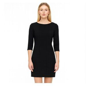 MM LaFleur Etsuko Black Sheath Dress Size 4 Stretch 3/4 Sleeve Career office